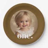 Eerste Verjaardag Fotopapier Bord in Bruin & Wit (Voorkant)