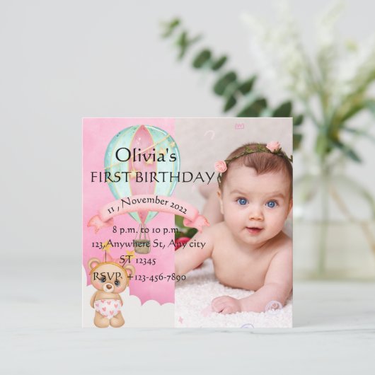  eerste verjaardag fotouitnodiging kaart (Staand voorkant)