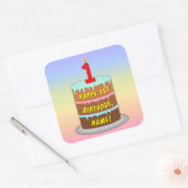 Eerste verjaardag: Fun Cake en Candle + Custom Nam Vierkante Sticker (Envelop)