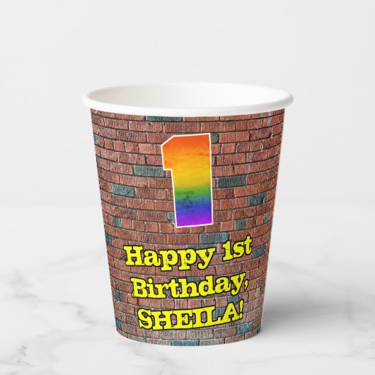 Eerste verjaardag: Fun Graffiti-geïnspireerde rege Papieren Bekers (Achterkant)