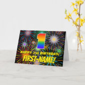 Eerste verjaardag: Fun, kleurrijk gevuurwerk Kaart (Gele Bloem)