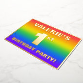 Eerste verjaardag: Fun, kleurrijk regenboogpatroon Folie Uitnodiging (Gedraaid)