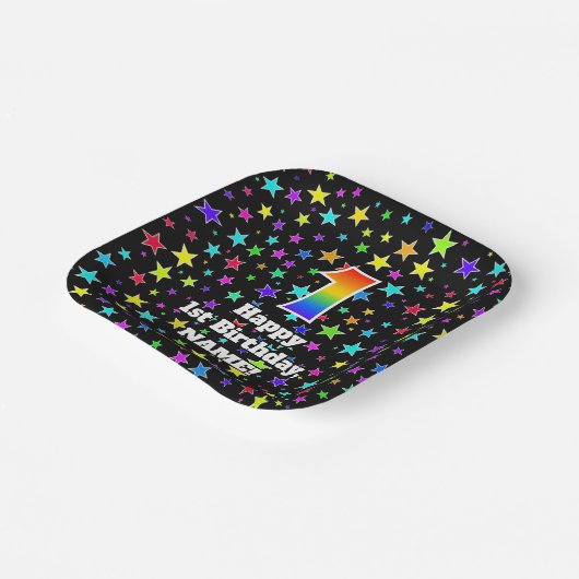 Eerste verjaardag: Fun Stars Pattern and Rainbow " Papieren Bordje (Gebogen)