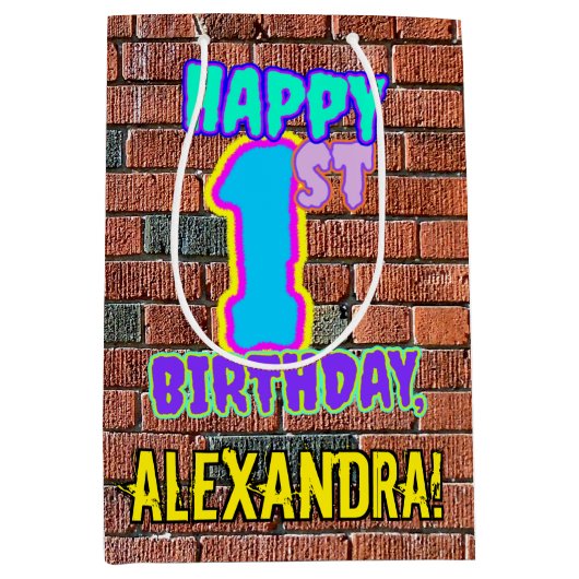 Eerste verjaardag: Fun, Urban Graffiti geïnspireer Medium Cadeauzakje (Voorkant)