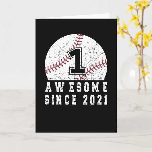 Eerste verjaardag geboren in 2021 honkbaljongen 1  kaart (Gele Bloem)