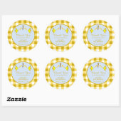 Eerste verjaardag Gele Gingham Vis Bedankt Ronde Sticker (Vel)