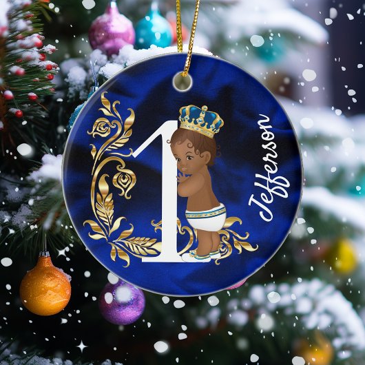 Eerste verjaardag gepersonaliseerd Afro-Amerikaans Keramisch Ornament