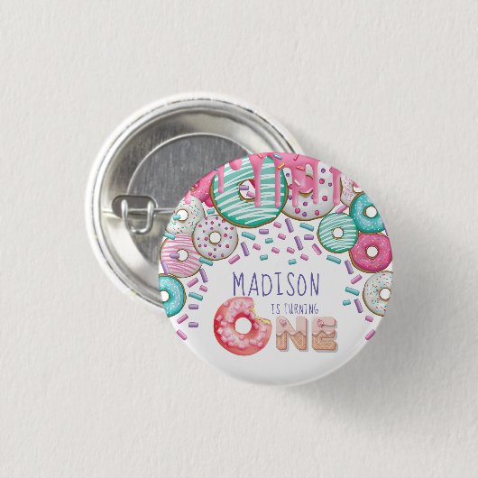 Eerste verjaardag Gepersonaliseerde Donut Sprinkle Ronde Button 3,2 Cm (Voorkant /achterkant)