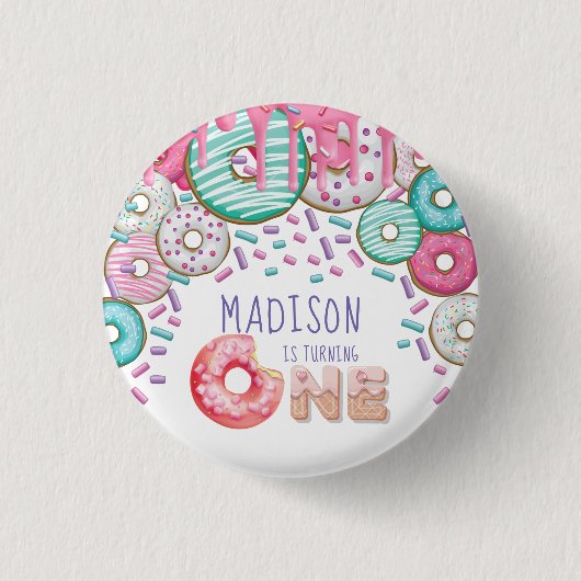 Eerste verjaardag Gepersonaliseerde Donut Sprinkle Ronde Button 3,2 Cm (Voorkant)