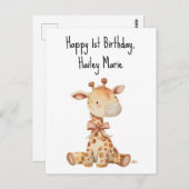 Eerste verjaardag gevulde Speelgoed Giraffe gepers Briefkaart (Voorkant / Achterkant)