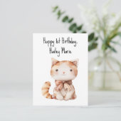 Eerste verjaardag gevulde Speelgoed kat gepersonal Briefkaart (Staand voorkant)