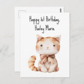 Eerste verjaardag gevulde Speelgoed kat gepersonal Briefkaart (Voorkant / Achterkant)