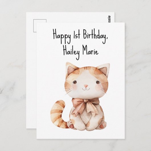 Eerste verjaardag gevulde Speelgoed kat gepersonal Briefkaart (Voorkant / Achterkant)