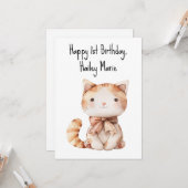 Eerste verjaardag gevulde Speelgoed kat gepersonal Kaart (Voorkant / Achterkant in situ)