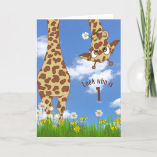 Eerste verjaardag giraffe in gras kaart