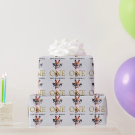 Eerste verjaardag Giraffe met roze kauwgombril Cadeaupapier
