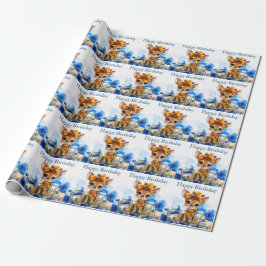 Eerste verjaardag Giraffe met strik met polka stip Cadeaupapier