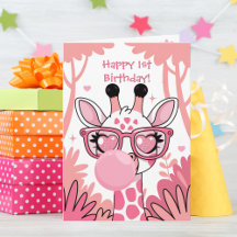 Eerste verjaardag Giraffe Roze Bubbel Lief Komisch