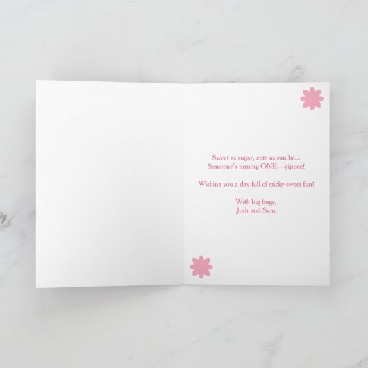 Eerste Verjaardag Giraffe Roze Bubbel Schattige Gr Kaart (Binnen)