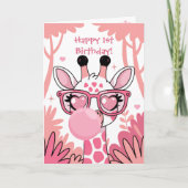 Eerste verjaardag Giraffe Roze Luchtbel Schattig G Kaart (Voorkant)
