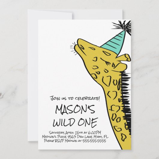 Eerste verjaardag Giraffes Wilde dierentuin Partij Kaart (Voorkant)