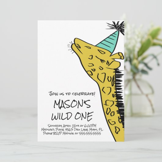 Eerste verjaardag Giraffes Wilde dierentuin Partij Kaart (Staand voorkant)