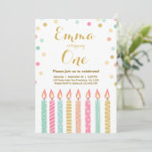 Eerste verjaardag: Girl Confetti Candles Kaart (Staand voorkant)