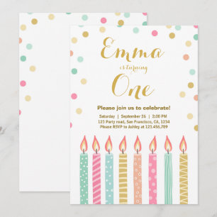 Eerste verjaardag: Girl Confetti Candles Kaart
