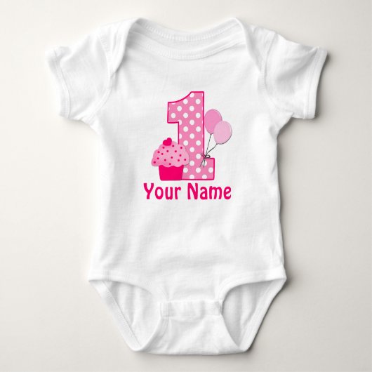 Eerste verjaardag Girl Pink Cupcake Romper (Voorkant)