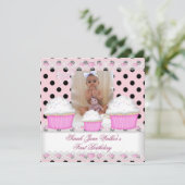 Eerste verjaardag Girl Pink Cupcakes Black White B Kaart (Staand voorkant)