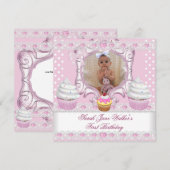 Eerste verjaardag Girl Pink Cupcakes White Baby Kaart (Voorkant / Achterkant)