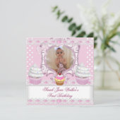Eerste verjaardag Girl Pink Cupcakes White Baby Kaart (Staand voorkant)