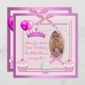 Eerste verjaardag Girl Pink Cupcakes White Pearl B Kaart (Voorkant / Achterkant)