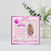 Eerste verjaardag Girl Pink Cupcakes White Pearl B Kaart (Staand voorkant)