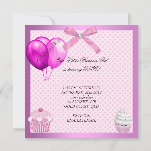 Eerste verjaardag Girl Pink Cupcakes White Pearl B Kaart (Achterkant)