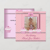 Eerste verjaardag Girl Pink Cupcakes White Pearl B Kaart (Voorkant / Achterkant)