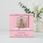 Eerste verjaardag Girl Pink Cupcakes White Pearl B Kaart (Staand voorkant)