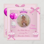 Eerste verjaardag Girl Pink Cupcakes White Pearl B Kaart (Voorkant / Achterkant)