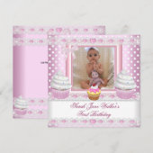 Eerste verjaardag Girl Pink Cupcakes White Spot Ba Kaart (Voorkant / Achterkant)