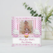 Eerste verjaardag Girl Pink Cupcakes White Spot Ba Kaart (Staand voorkant)