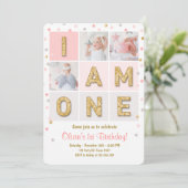 Eerste verjaardag Girl Pink Gold Confetti Kaart (Staand voorkant)