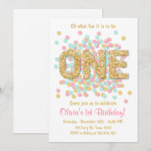 Eerste verjaardag: Girl Pink Gold Mint Kaart (Voorkant / Achterkant)