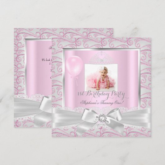 Eerste verjaardag Girls Pink Diamonds Tiara 2 Kaart (Voorkant / Achterkant)