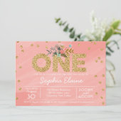 Eerste verjaardag, Glitter Confetti, koraalroze Kaart (Staand voorkant)