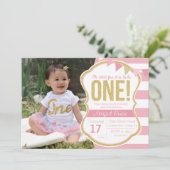 Eerste verjaardag Glitter verjaardag uitnodiging (Staand voorkant)