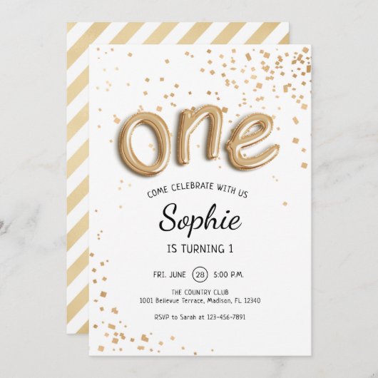 Eerste verjaardag - Gold White Kaart (Voorkant / Achterkant)