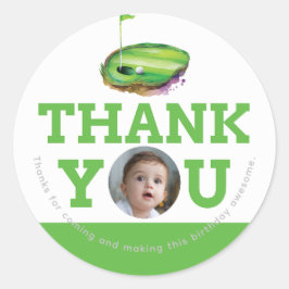 Eerste verjaardag golf gepersonaliseerde foto ronde sticker
