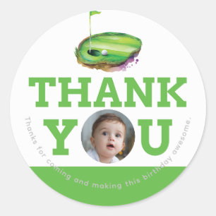 Eerste verjaardag golf gepersonaliseerde foto ronde sticker