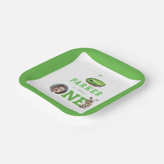 Eerste Verjaardag Golf Party gepersonaliseerde fot Papieren Bordje (Gebogen)