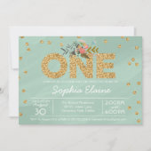 Eerste Verjaardag, Gouden Glitter Confetti, mintgr Kaart (Voorkant)